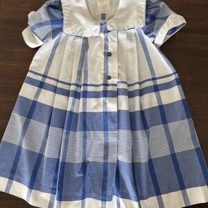 Tess Originals Girls Dress Vintage Blue White Plaid Cotton Short Sleeve  Size 6